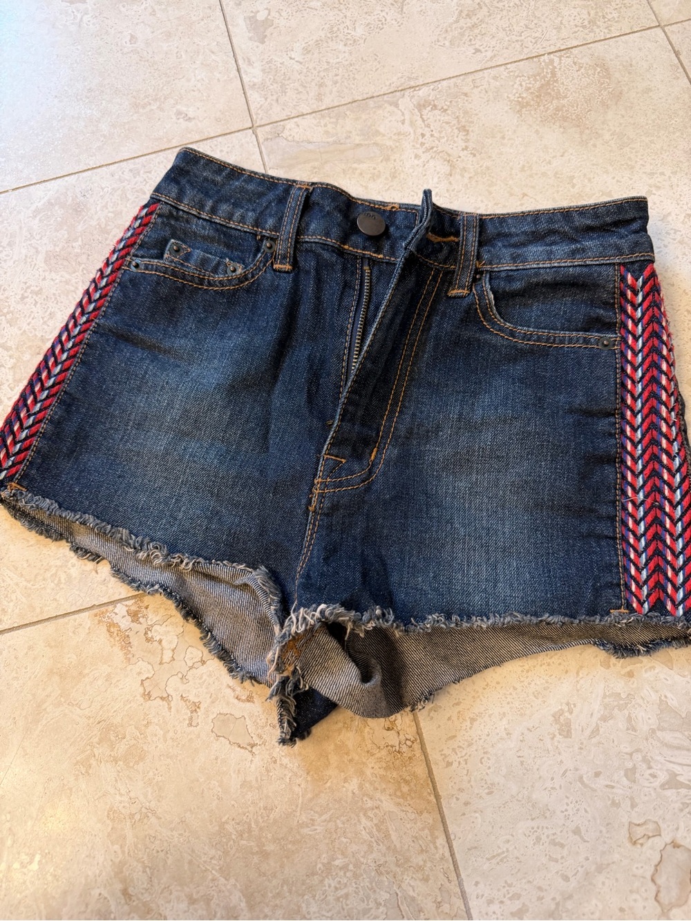 BDG Dark Blue Denim Shorts with Red Accent Trim